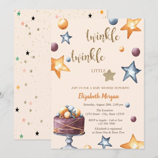 Invitación Twinkle Little Star Cake Stars Baby Shower (Anverso / Reverso)