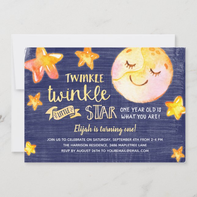 Invitación Twinkle Little Star Celestial Niños Fiesta de cump (Anverso)
