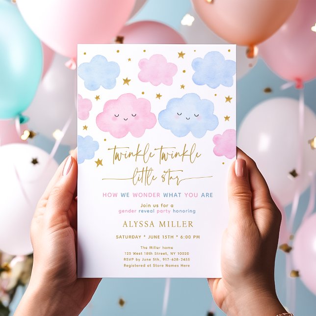 Invitación Twinkle Little Star Cloud Pink Blue Gender Revelac (Subido por el creador)