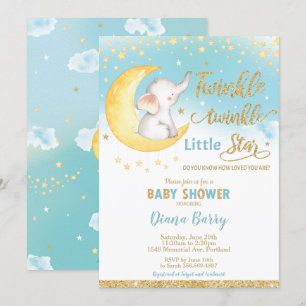 Invitación Twinkle Little Star Elephant Baby Shower Boy