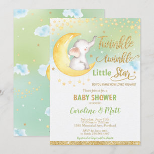 Invitación Twinkle Little Star Elephant Baby Shower Neutral