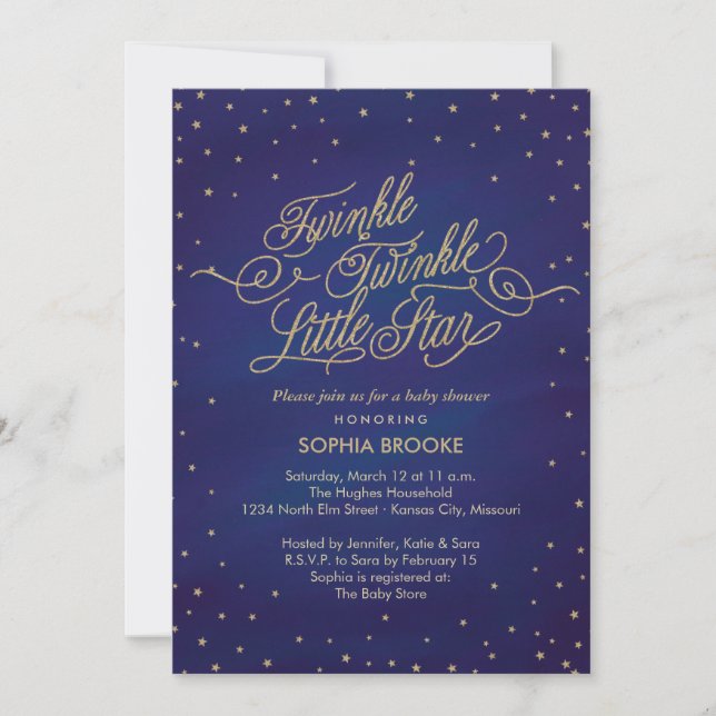 Invitación Twinkle Little Star Enchada Baby Shower (Anverso)