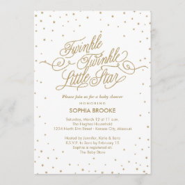 Invitación Twinkle Little Star Fancy Gold y White Baby Shower