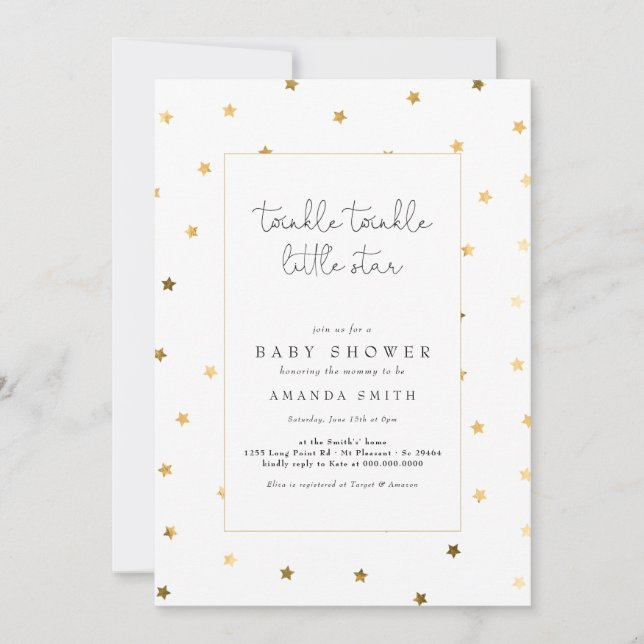 Invitación Twinkle Little Star Faux Gold Elegant Baby Shower (Anverso)