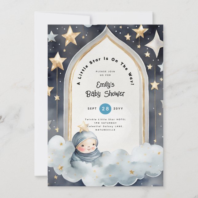 Invitación Twinkle Little Star FIESTA DE BEBÉ o 1er CUMPLEAÑO (Anverso)