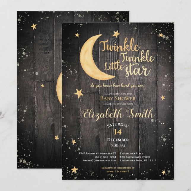 Invitación Twinkle little star gender neutral baby shower (Anverso / Reverso)