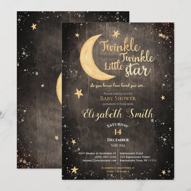 Invitación Twinkle little star gender neutral babyshower (Anverso / Reverso)