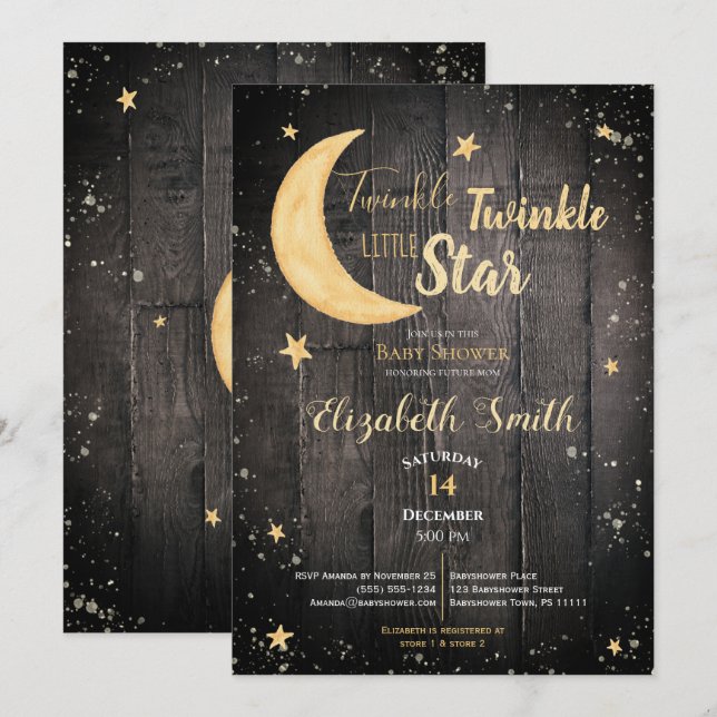 Invitación Twinkle little star gender neutral babyshower (Anverso / Reverso)