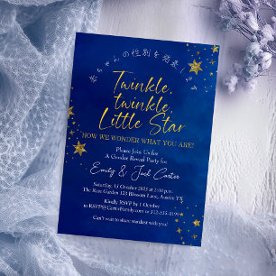 Invitación Twinkle Little Star Gender Revelan Blue Gold