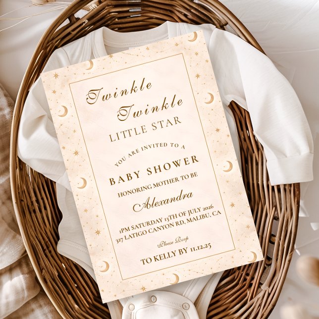 Invitación Twinkle Little Star Gold Baby Shower (Subido por el creador)