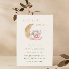 Invitación Twinkle Little Star Gold Moon Baby Shower