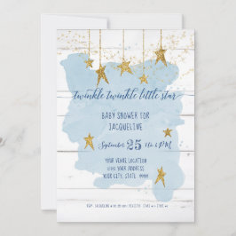 Invitación Twinkle Little Star Gold Wood Boy Baby Shower