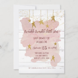 Invitación Twinkle Little Star Gold Wood Chica Baby Shower