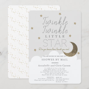 Invitación Twinkle Little Star Gray Baby Shower por correo