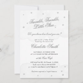 Invitación Twinkle Little Star Gray Elegant Baby Shower