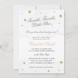 Invitación Twinkle Little Star Gray Gold Elegant Baby Shower