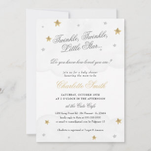Invitación Twinkle Little Star Gray Gold Elegant Baby Shower