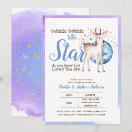 Invitación Twinkle Little Star Little Deer Blue Gold Moderno