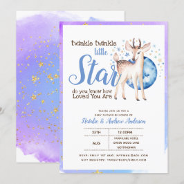 Invitación Twinkle Little Star Little Deer Blue Gold Moderno