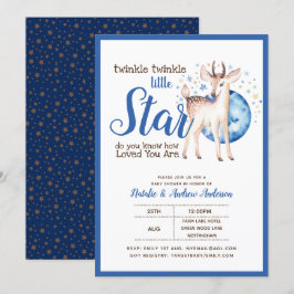Invitación Twinkle Little Star Little Deer Blue Gold Moderno