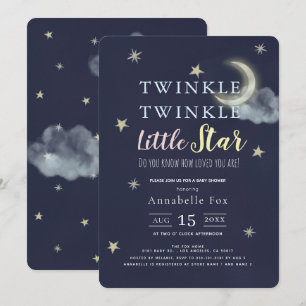 Invitación Twinkle Little Star Midnight Blue Baby Shower