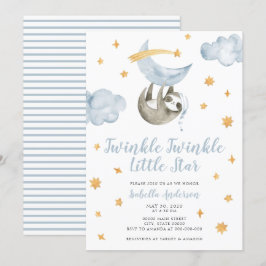 Invitación Twinkle Little Star Moon Blue Boy Baby Shower