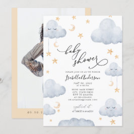 Invitación Twinkle Little Star Moon Blue Yellow Baby Shower