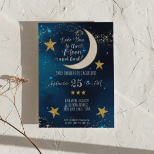 Invitación Twinkle Little Star Navy Blue Moon Boy Baby Shower
