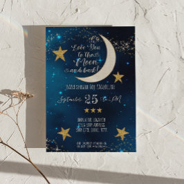 Invitación Twinkle Little Star Navy Blue Moon Boy Baby Shower