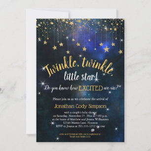 Invitación Twinkle Little Star Navy Gold Galaxy Baby Shower