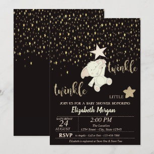 Invitación Twinkle Little Star Negro, Dorado, Baby Shower de