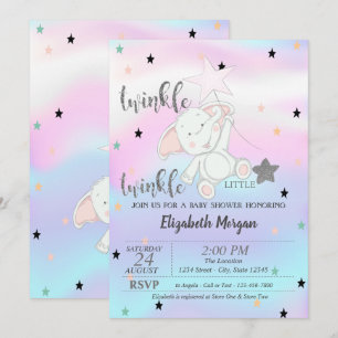 Invitación Twinkle Little Star, Oso Cumpleaños Holográfico