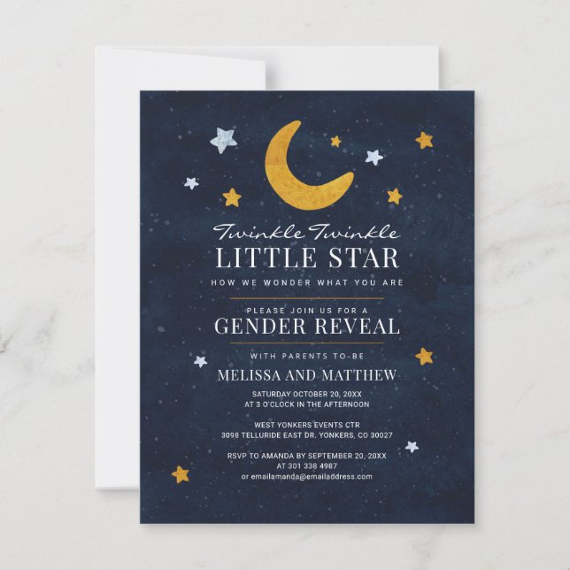 Invitación Twinkle Little Star Parejas Bebé Revelación de gén (Anverso)