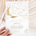 Invitación Twinkle Little Star Pink Blue Baby Shower<br><div class="desc">Twinkle,  Pequeña Estrella Twinkle. ¿Sabes lo amado que eres? - Un lindo género rosa,  azul y falso oro revela invitación con estrellas,  luna y diseño de nubes. Diseño rosa y azul para los mellizos o para los futuros mamáes que no conocen el género.</div>