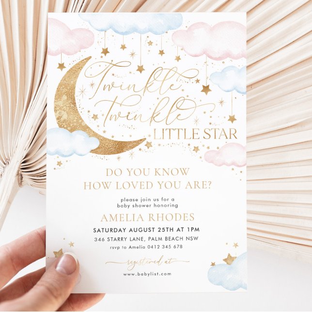 Invitación Twinkle Little Star Pink Blue Baby Shower (Subido por el creador)