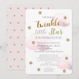 Invitación Twinkle Little Star Pink Cloud Baby Shower Por Cor