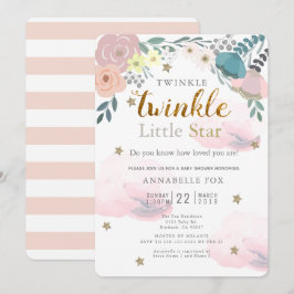 Invitación Twinkle Little Star Pink Floral Baby Shower