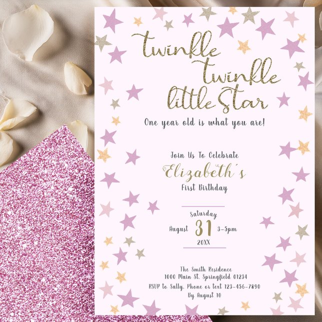 Invitación Twinkle Little Star Pink Girl 1st Birthday (Subido por el creador)