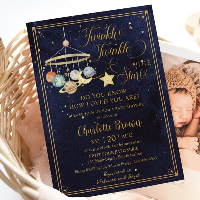 Invitación Twinkle Little Star Planets Night Sky Baby Shower (Subido por el creador)
