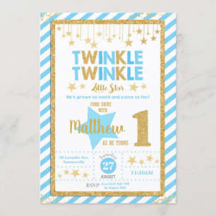 Invitación Twinkle Little Star Primer niño invitado a cumplea
