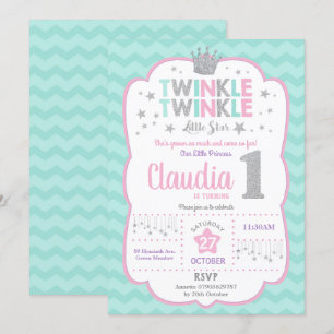 Invitación Twinkle Little Star Primera Princesa de Cumpleaños