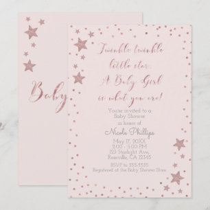 Invitación Twinkle Little Star Rosa Dorado Niña Baby Shower