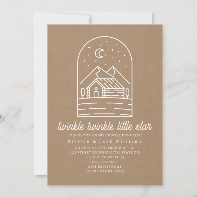 Invitación Twinkle Little Star Rustic Cardstock Baby Shower (Anverso)