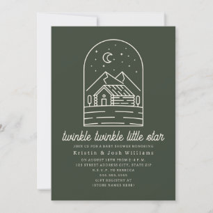 Invitación Twinkle Little Star Rustic Green Baby Shower