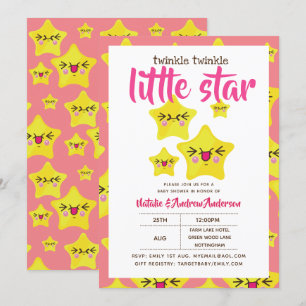 Invitación Twinkle Little Star Shower Pink Yellow Moderne Cut