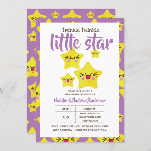 Invitación Twinkle Little Star Shower Purp Yellow Modern Cute