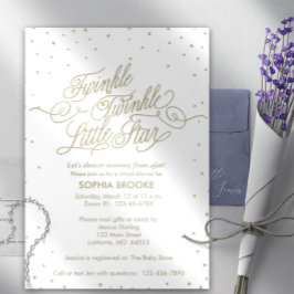 Invitación Twinkle Little Star Virtual Gold White Baby Shower