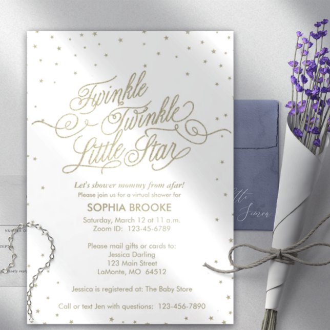 Invitación Twinkle Little Star Virtual Gold White Baby Shower (Subido por el creador)
