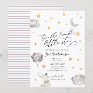 Invitación Twinkle Little Star Yellow Elephant Baby Shower
