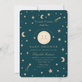 Invitación Twinkle Little Stars Cute Moon Baby Shower